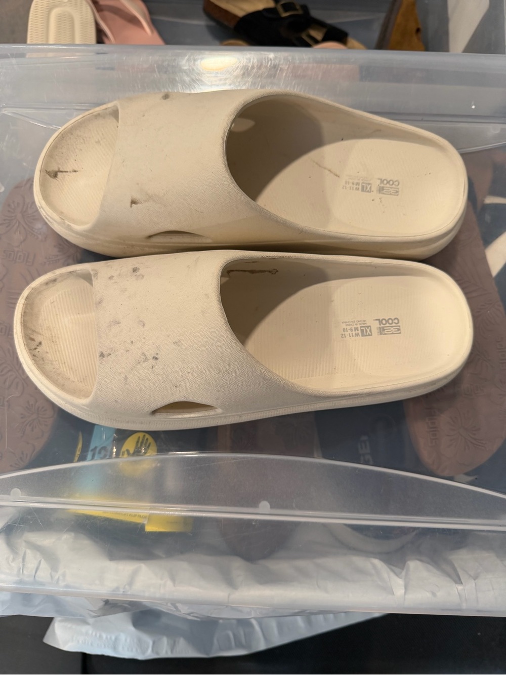 32 DEGREES COOL Cushion Slide unisex Cream XL W 11-12 M 10-11 EUC